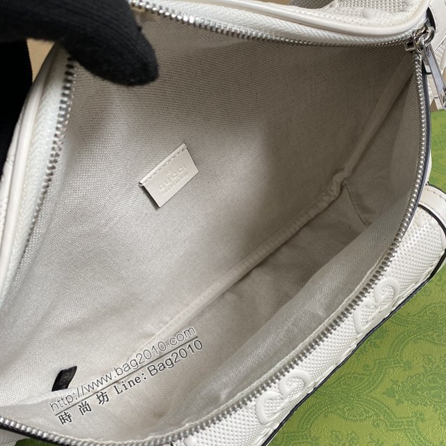 Gucci新款包包 古馳無邊序曲系列白壓全皮腰包 Gucci腰包挎包 645093  ydg3040
